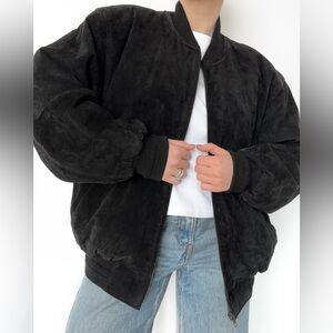 Vintage Genuine Suede Bomber Jacket Oversized Distressed 90s 2000s Y2K